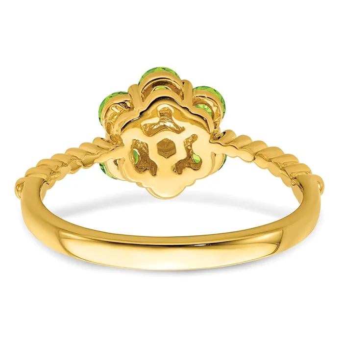 Goldia Rings Solid 14k Yellow Gold Simulated Peridot and CZ Floral Ring