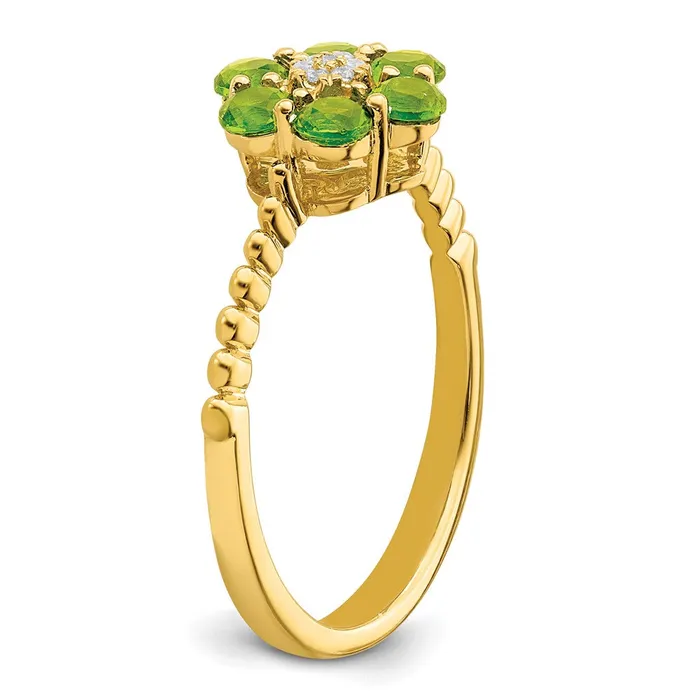 Goldia Rings Solid 14k Yellow Gold Simulated Peridot and CZ Floral Ring