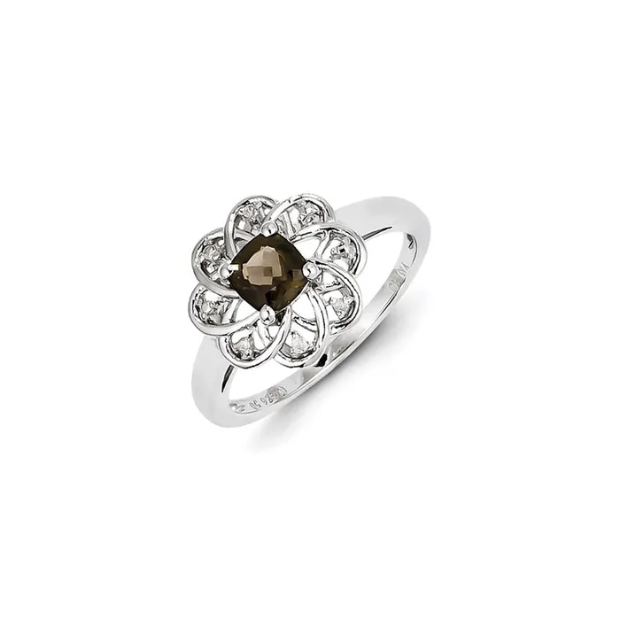 Goldia Rings Sterling Silver Diamond u0026 Smoky Quartz Ring