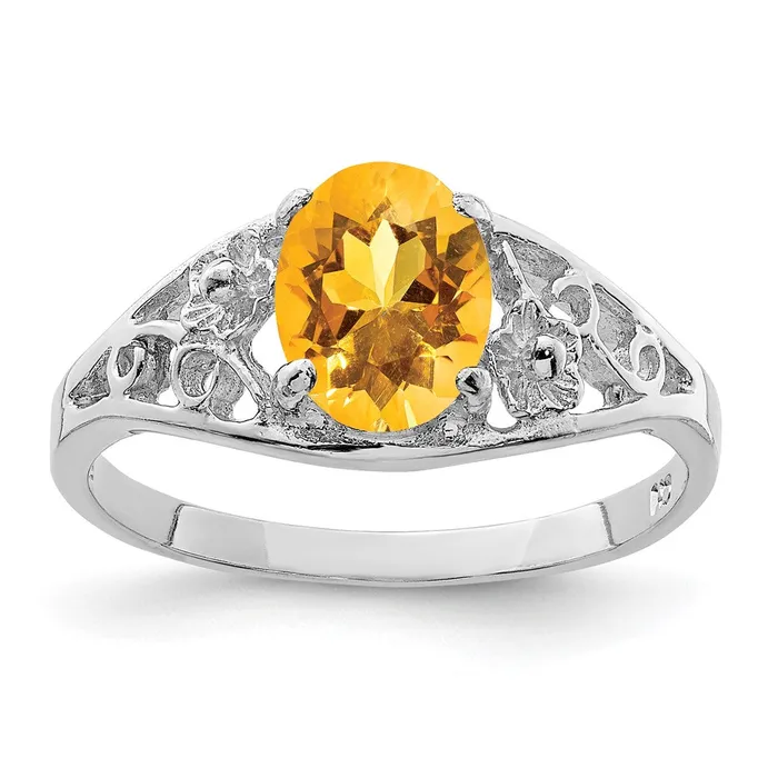 Goldia Rings Sterling Silver Rhodium Citrine Ring