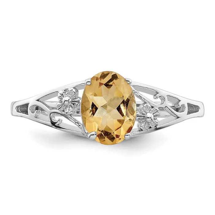 Goldia Rings Sterling Silver Rhodium Citrine Ring