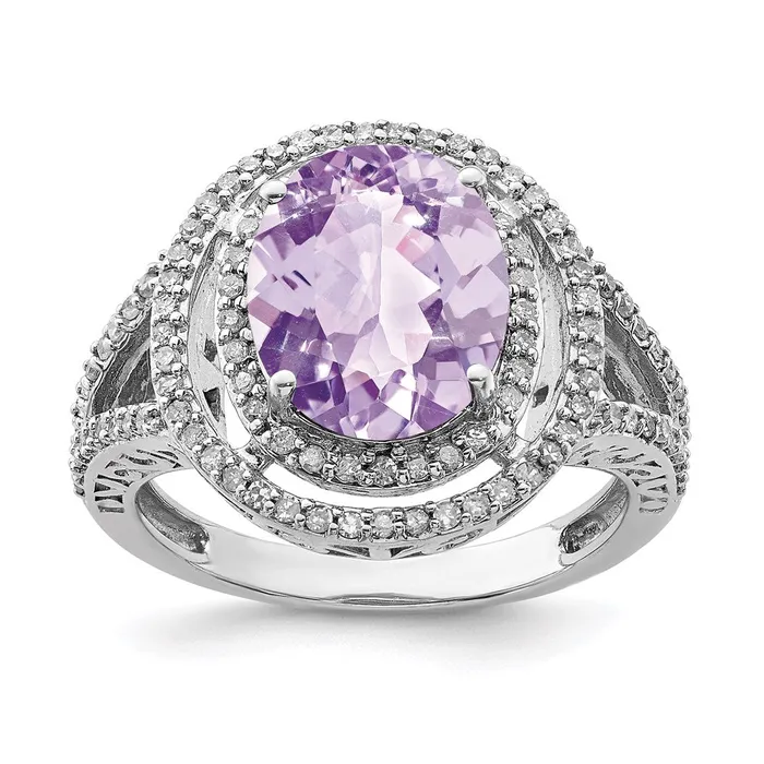 Goldia Rings Sterling Silver Rhodium Diamond u0026 Pink Quartz Ring
