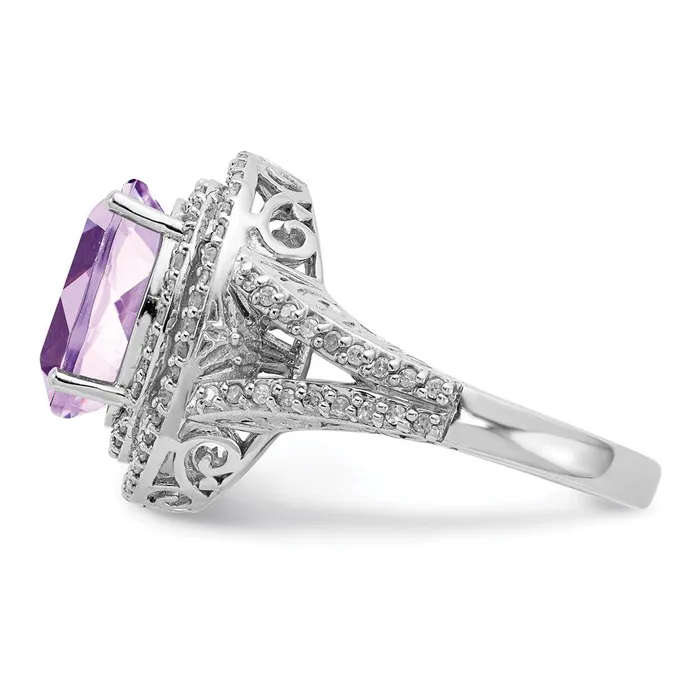 Goldia Rings Sterling Silver Rhodium Diamond u0026 Pink Quartz Ring