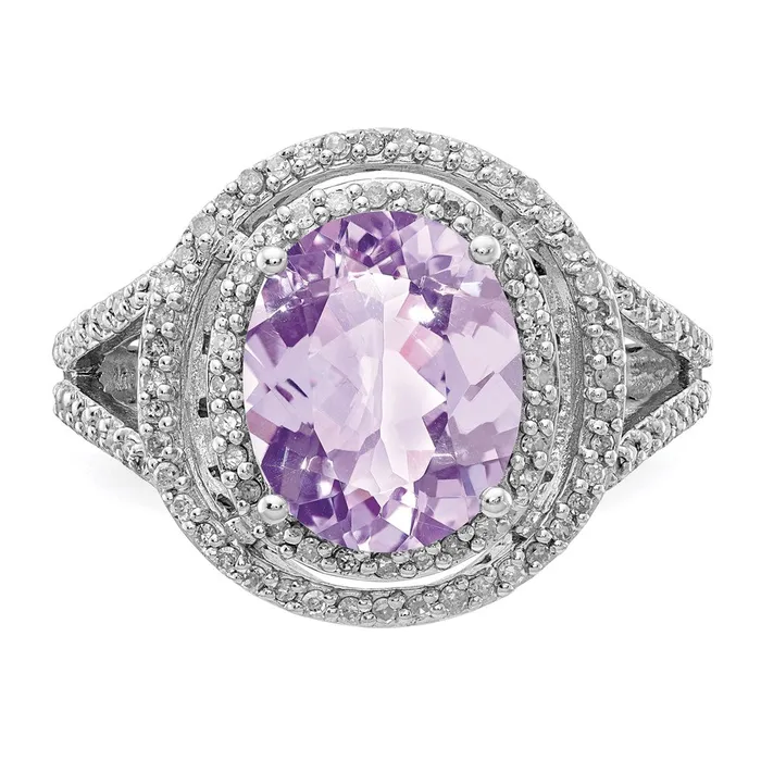 Goldia Rings Sterling Silver Rhodium Diamond u0026 Pink Quartz Ring