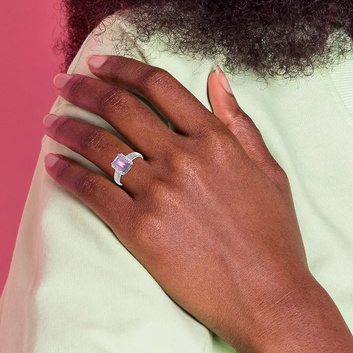 Goldia Rings Sterling Silver Rhodium Diamond u0026 Pink Quartz Ring