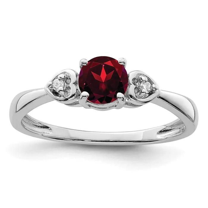 Goldia Rings Sterling Silver Rhodium Plated Diamond and Garnet Ring
