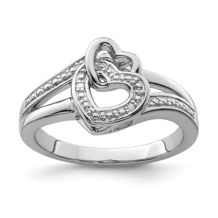 Goldia Rings Sterling Silver Rhodium Plated Diamond Double Heart Ring