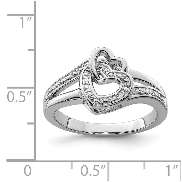 Goldia Rings Sterling Silver Rhodium Plated Diamond Double Heart Ring