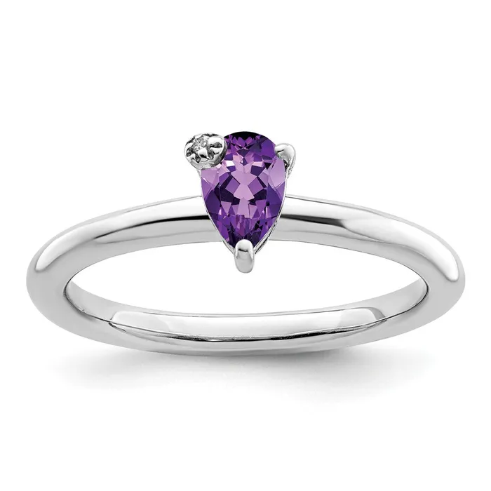 Goldia Rings Sterling Silver Rhodiumplated Polished Pear Amethyst u0026 White Topaz Ring Goldia Rings Sterling Silver Rhodiumplated Polished Pear Amethyst u0026 White Topaz Ring