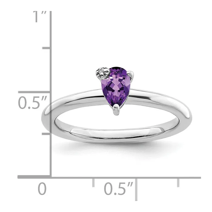 Goldia Rings Sterling Silver Rhodiumplated Polished Pear Amethyst u0026 White Topaz Ring