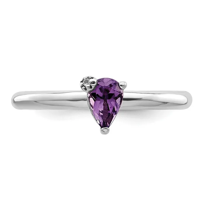 Goldia Rings Sterling Silver Rhodiumplated Polished Pear Amethyst u0026 White Topaz Ring