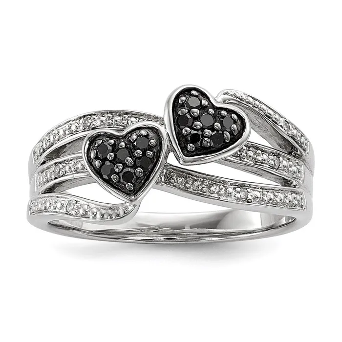Goldia Rings Sterling Silver White u0026 Black Diamond Hearts Ring