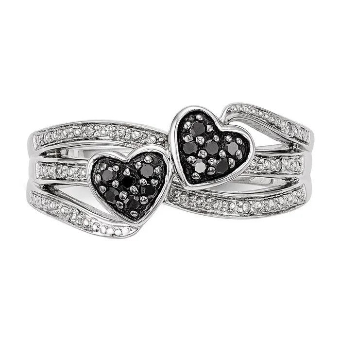 Goldia Rings Sterling Silver White u0026 Black Diamond Hearts Ring