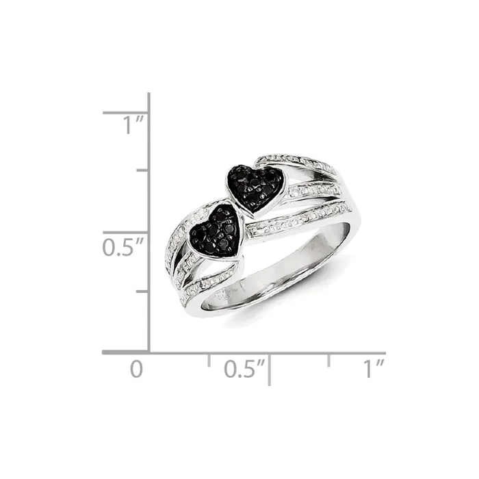 Goldia Rings Sterling Silver White u0026 Black Diamond Hearts Ring