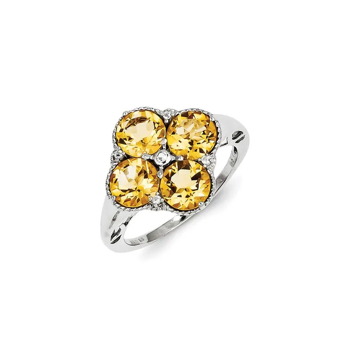 Goldia Rings Sterling Silver with Citrine and White Topaz Round Ring