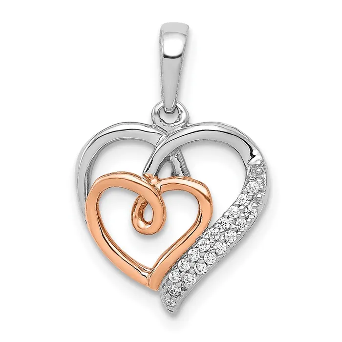 Goldia Solid 14k Twotone White and Rose Gold 120ct Simulated CZ Double Hearts Pendant Rings Goldia Solid 14k Twotone White and Rose Gold 120ct Simulated CZ Double Hearts Pendant Rings