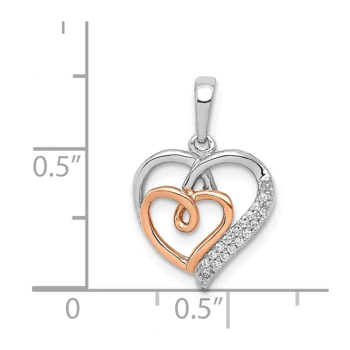 Goldia Solid 14k Twotone White and Rose Gold 120ct Simulated CZ Double Hearts Pendant Rings Goldia Solid 14k Twotone White and Rose Gold 120ct Simulated CZ Double Hearts Pendant Rings