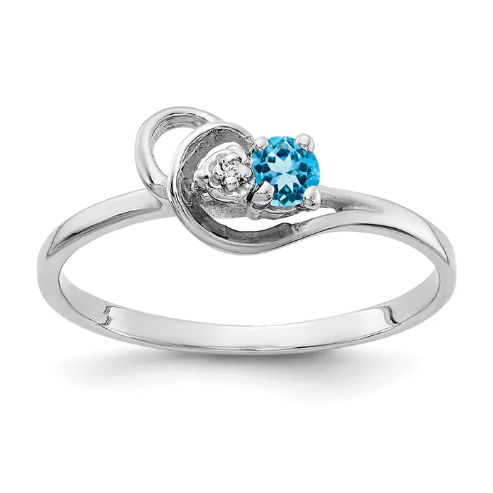 Goldia Solid 14k White Gold 3mm Simulated Blue Topaz AA CZ Ring Rings