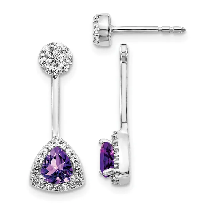 Goldia Solid 14k White Gold Simulated CZ SimulatedTrillion Amethyst FrontBacK Earrings Earrings
