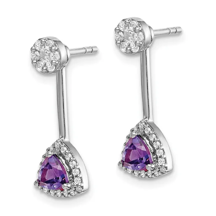 Goldia Solid 14k White Gold Simulated CZ SimulatedTrillion Amethyst FrontBacK Earrings Earrings