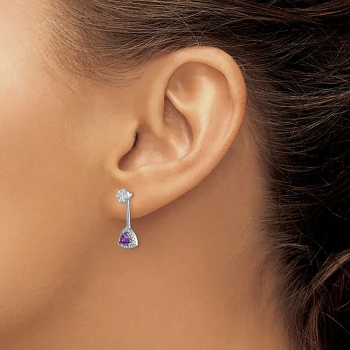 Goldia Solid 14k White Gold Simulated CZ SimulatedTrillion Amethyst FrontBacK Earrings Earrings