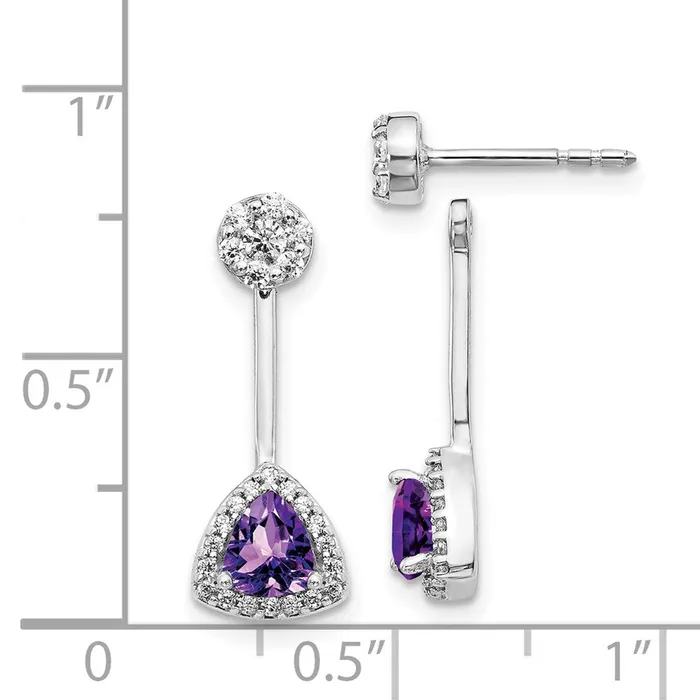 Goldia Solid 14k White Gold Simulated CZ SimulatedTrillion Amethyst FrontBacK Earrings Earrings