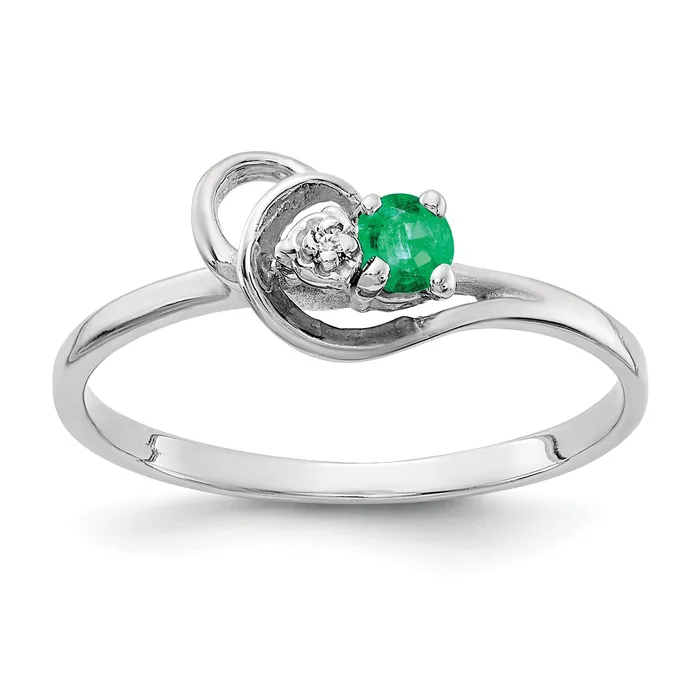Goldia Solid 14k White Gold Simulated Emerald AA CZ Ring Rings