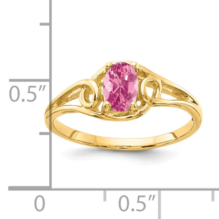 Goldia Solid 14k Yellow Gold 7x5mm Oval Simulated Pink Tourmaline Ring Rings