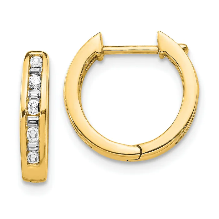 Goldia Solid 14k Yellow Gold RoundBaguette Simulated CZ Hinged Hoop Earrings Earrings Goldia Solid 14k Yellow Gold RoundBaguette Simulated CZ Hinged Hoop Earrings Earrings