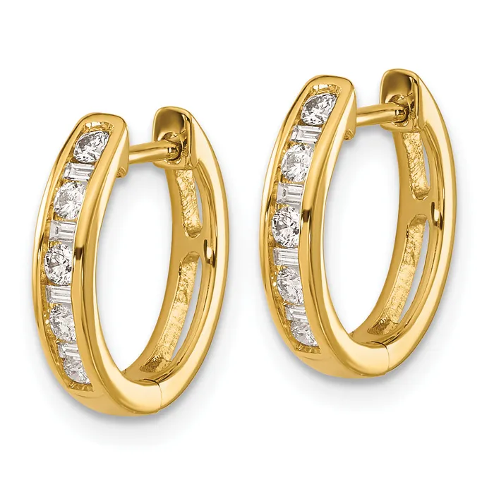 Goldia Solid 14k Yellow Gold RoundBaguette Simulated CZ Hinged Hoop Earrings Earrings Goldia Solid 14k Yellow Gold RoundBaguette Simulated CZ Hinged Hoop Earrings Earrings