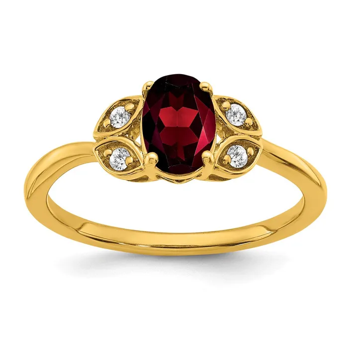 Goldia Solid 14k Yellow Gold Simulated Garnet and CZ Ring Rings