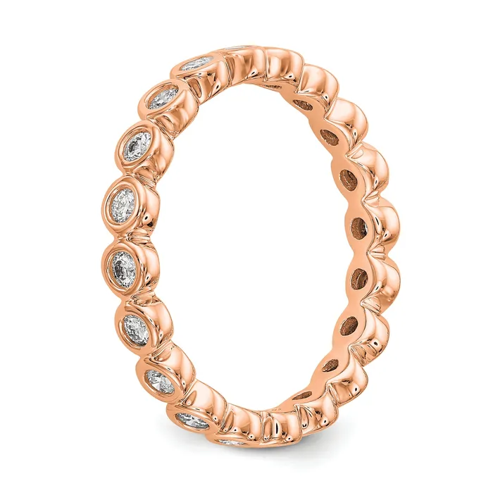 Goldia Solid Real 14k Rose Gold Polished 12ct Bezel Set CZ Eternity Wedding Band Ring Rings