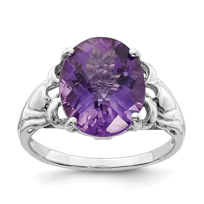 Goldia Sterling Silver 14K White Gold Plated Oval CheckerCut Amethyst Gemstone Birthstone Ring Fine Jewelry Gift for Her Rings Goldia Sterling Silver 14K White Gold Plated Oval CheckerCut Amethyst Gemstone Birthstone Ring Fine Jewelry Gift for Her Rings