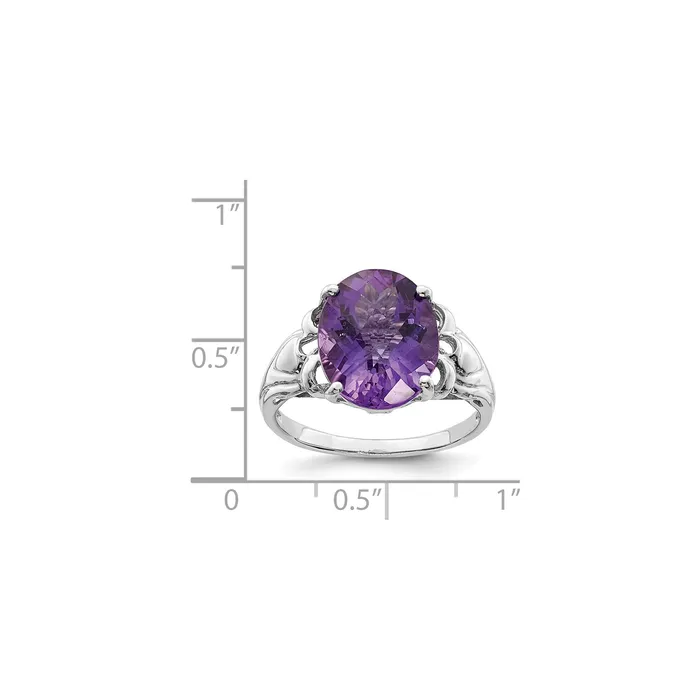 Goldia Sterling Silver 14K White Gold Plated Oval CheckerCut Amethyst Gemstone Birthstone Ring Fine Jewelry Gift for Her Rings Goldia Sterling Silver 14K White Gold Plated Oval CheckerCut Amethyst Gemstone Birthstone Ring Fine Jewelry Gift for Her Rings