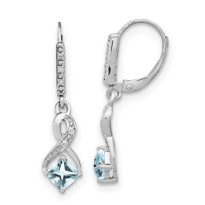 Goldia Sterling Silver Aquamarine and Real Diamond Earrings Earrings
