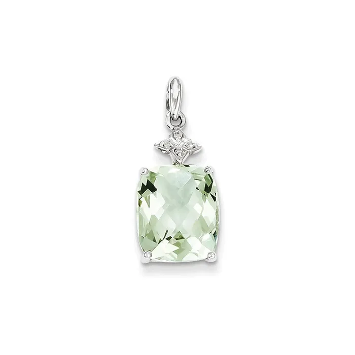 Goldia Sterling Silver Green Quartz and Diamond Pendant Necklaces