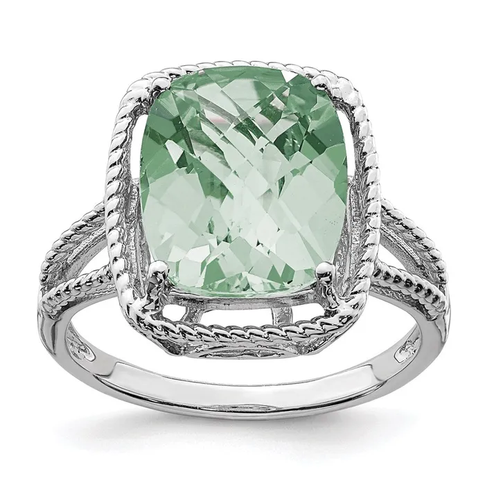 Goldia Sterling Silver Rhodium CheckerCut Green Quartz Ring Rings