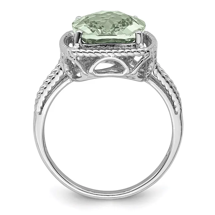 Goldia Sterling Silver Rhodium CheckerCut Green Quartz Ring Rings