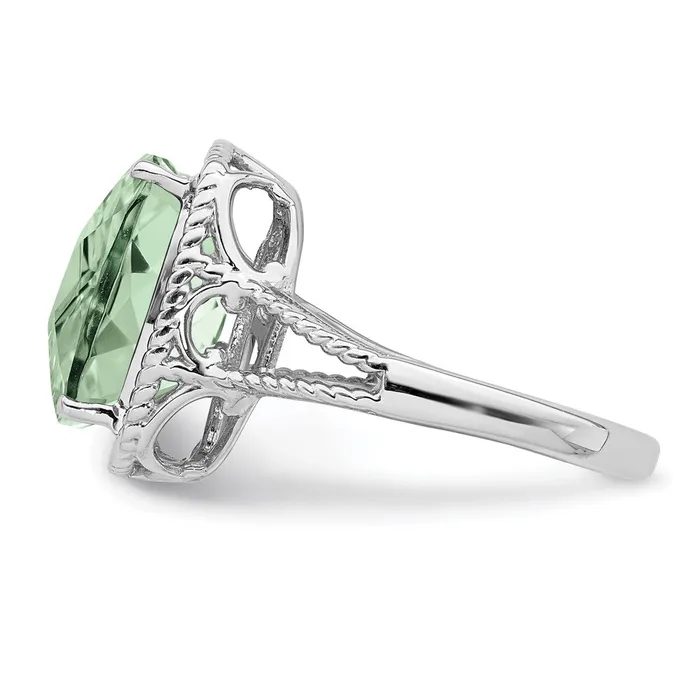 Goldia Sterling Silver Rhodium CheckerCut Green Quartz Ring Rings