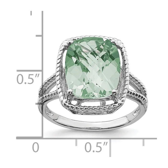 Goldia Sterling Silver Rhodium CheckerCut Green Quartz Ring Rings