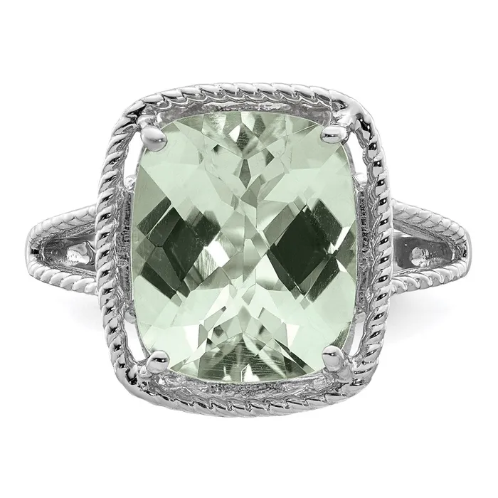 Goldia Sterling Silver Rhodium CheckerCut Green Quartz Ring Rings
