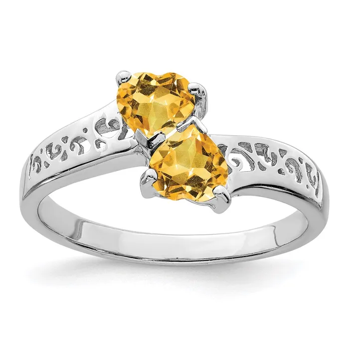 Goldia Sterling Silver Rhodium Citrine Heart Ring Rings
