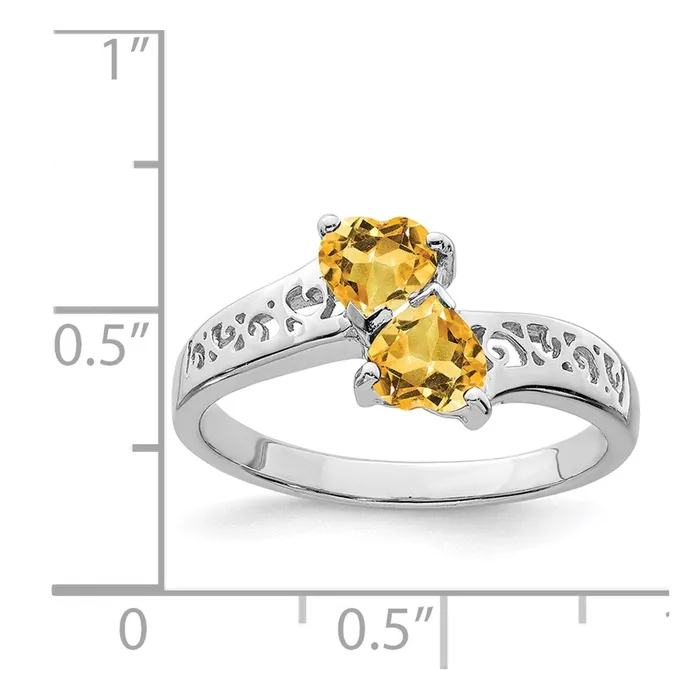 Goldia Sterling Silver Rhodium Citrine Heart Ring Rings