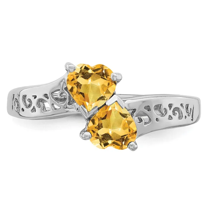 Goldia Sterling Silver Rhodium Citrine Heart Ring Rings