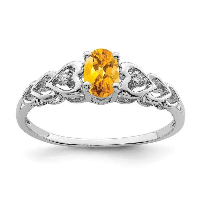 Goldia Sterling Silver Rhodiumplated Citrine u0026 Diamond Ring Rings
