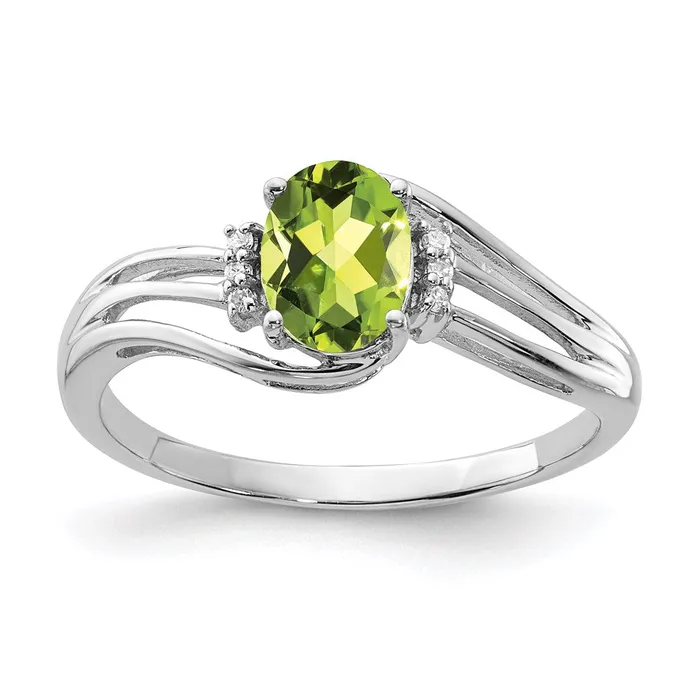 Goldia Sterling Silver Rhodium Plated Diamond and Peridot Oval Ring Rings