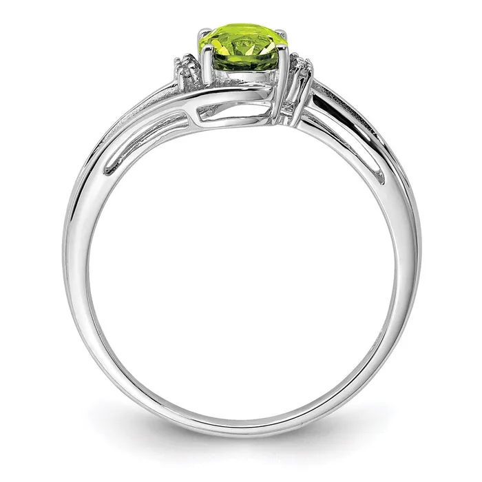 Goldia Sterling Silver Rhodium Plated Diamond and Peridot Oval Ring Rings