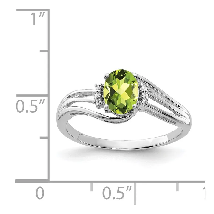 Goldia Sterling Silver Rhodium Plated Diamond and Peridot Oval Ring Rings