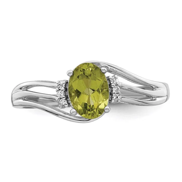 Goldia Sterling Silver Rhodium Plated Diamond and Peridot Oval Ring Rings