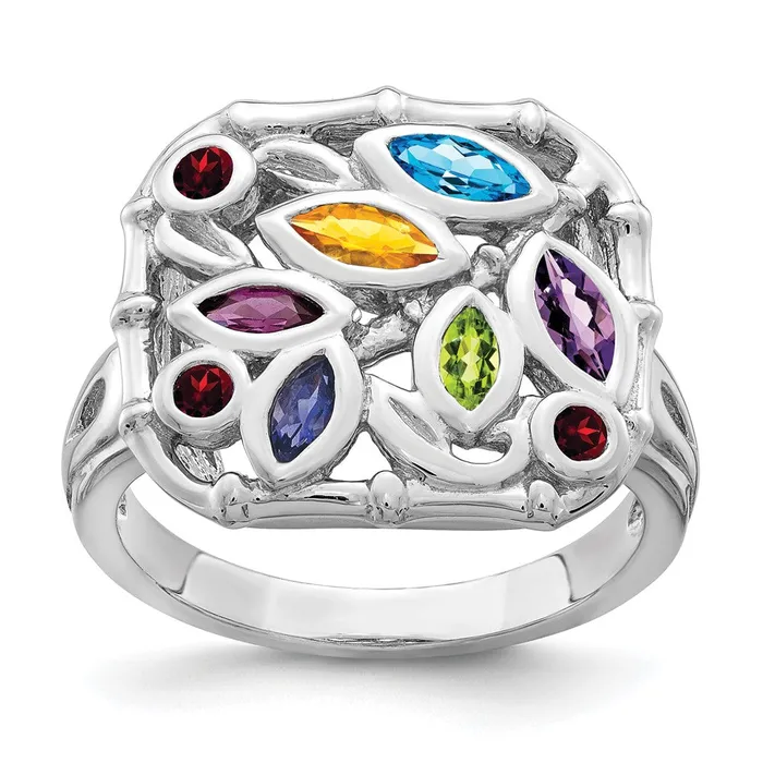 Goldia Sterling Silver Rhodiumplated Multi Gemstone Ring Rings